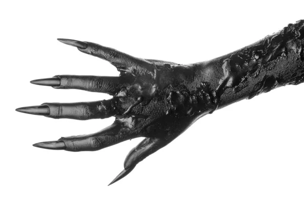 Mão Negra Bruxa Fundo Branco Celebração Halloween — Fotografia de Stock