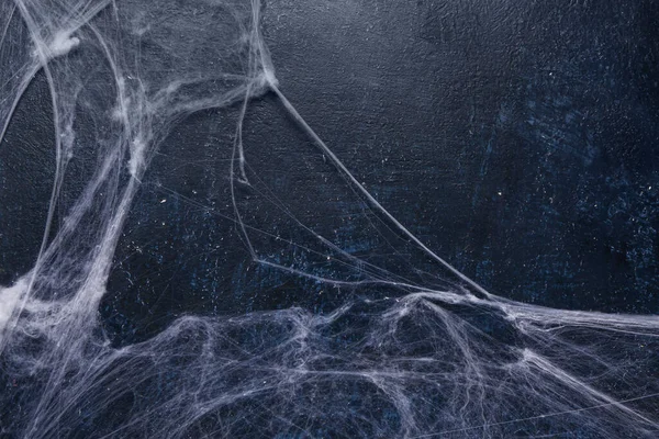 Spinnennetz Auf Blauem Hintergrund Halloween Feier — Stockfoto