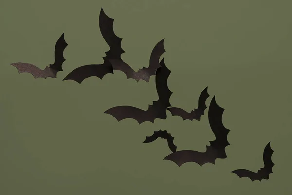 Paper Bats Halloween Party Green Background — Stock Photo, Image