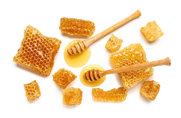 Söta Honeycombs Och Dippers Vit Bakgrund — Stockfoto