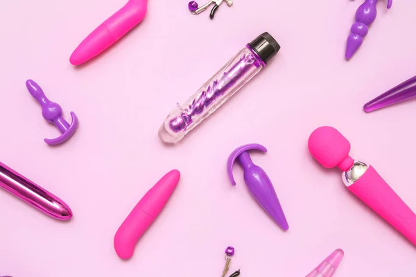 Different Sex Toys Lilac Background — Stock Photo, Image