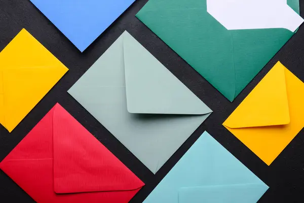 Composition Colorful Envelopes Dark Background Closeup — Stock Photo, Image