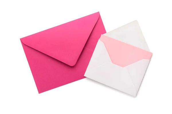 Envelopes Papel Com Cartão Branco Sobre Fundo Branco — Fotografia de Stock