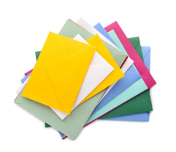 Empilement Différentes Enveloppes Sur Fond Blanc — Photo