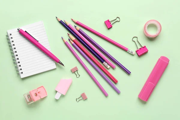 Set Stationery Pencils Color Background — Stock Photo, Image