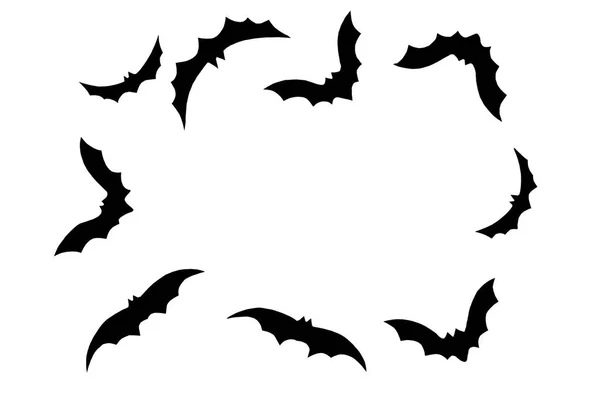 Frame Gemaakt Van Papieren Vleermuizen Voor Halloween Feest Witte Achtergrond — Stockfoto
