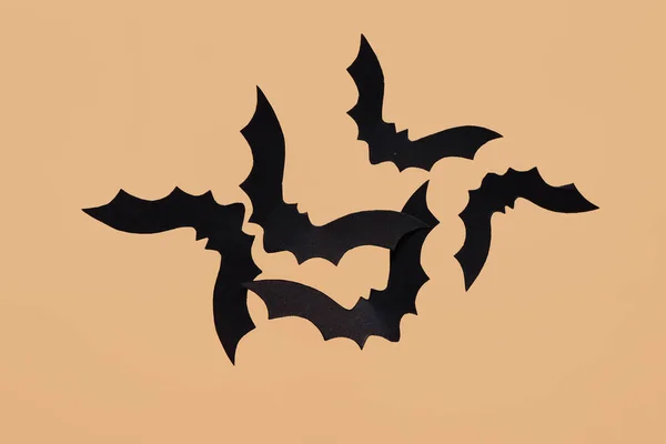 Papieren Vleermuizen Voor Halloween Feest Beige Achtergrond — Stockfoto
