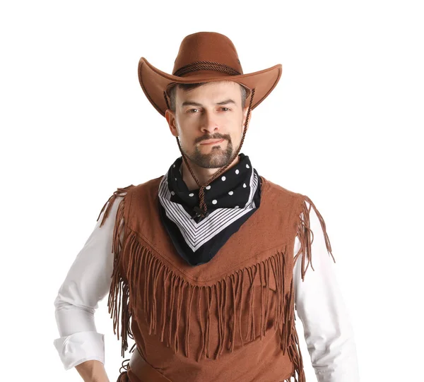 Jóképű Cowboy Fehér Háttér — Stock Fotó
