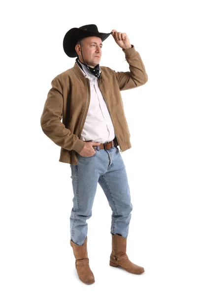Ältere Cowboy Auf Weißem Hintergrund — Stockfoto