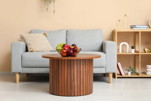 Interior Living Room Sofa Fruit Basket Table — Stock Photo, Image