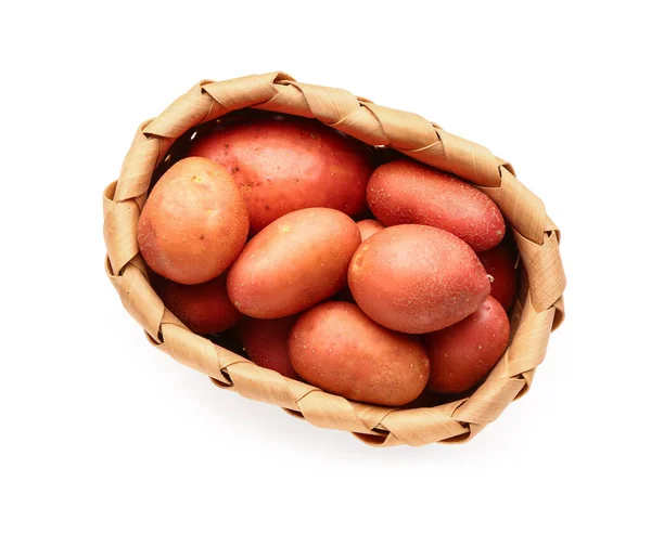 Wicker Bowl Fresh Raw Potatoes White Background — Stock Photo, Image