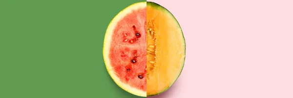 Collage Anguria Succosa Melone Sfondo Colore — Foto Stock