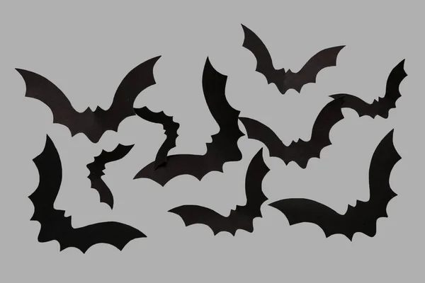 Morcegos Papel Para Festa Halloween Fundo Cinza — Fotografia de Stock