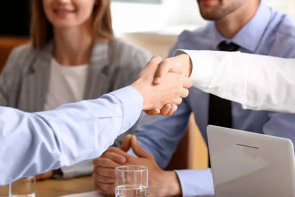 Human Resources Manager Shaking Hands Male Applicant Office Closeup — Stock Photo, Image