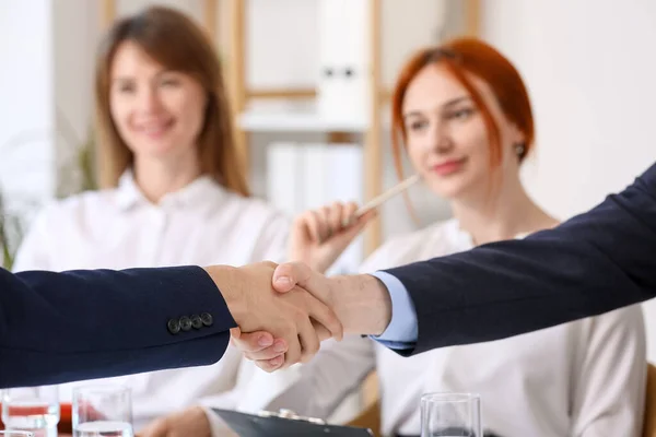 Human Resources Manager Shaking Hands Male Applicant Office — Stock Photo, Image