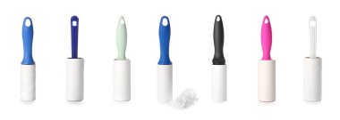 Beyaz arkaplanda iplik silindirleri kümesi