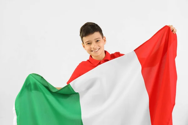 Kisfiú Zászlóval Olaszország Fény Háttér — Stock Fotó