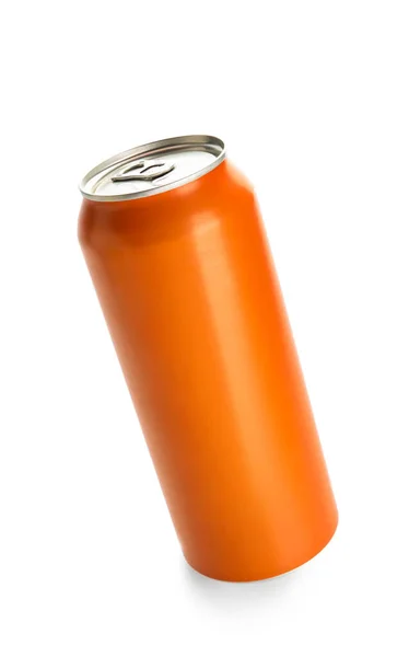 Orangendose Mit Frischem Soda Isoliert Auf Weißem Hintergrund — Stockfoto