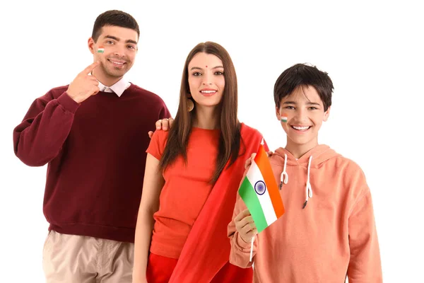 Happy Family Indian Flag White Background — Stock Photo, Image