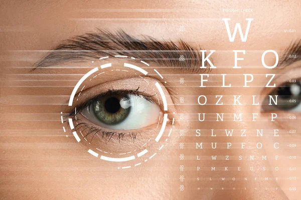 Detailní Pohled Ženský Test Obličeje Očí — Stock fotografie