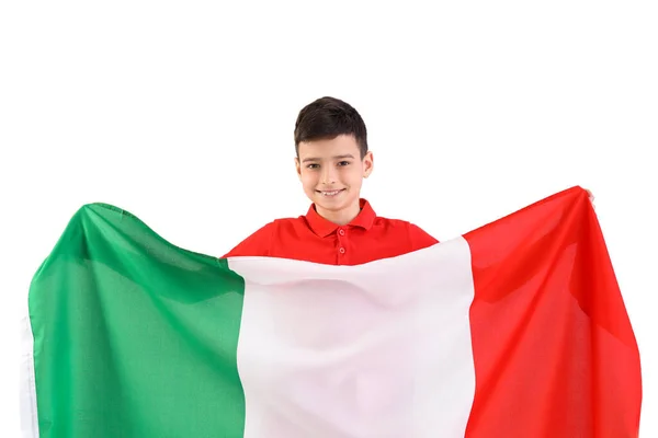 Ragazzino Con Bandiera Italia Sfondo Chiaro — Foto Stock