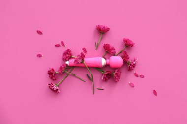Güzel kasımpatı çiçekleri ve pembe arka planda vibratör.