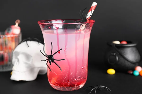 Glass Tasty Margarita Cocktail Halloween Black Background — Stock Photo, Image