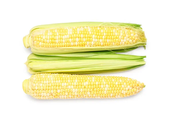 Świeże Kolby Kukurydzy Białym Tle — Zdjęcie stockowe