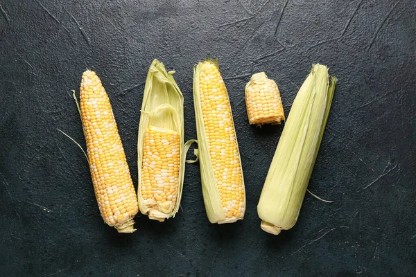 Fresh Corn Cobs Black Background — Stock Photo, Image