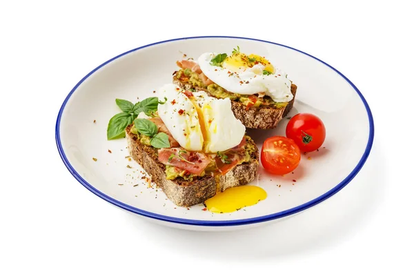 Plate Tasty Sandwiches Egg White Background — Stock Photo, Image