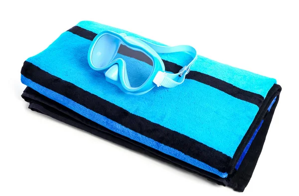 New Swimming Mask Towel White Background — Stock Photo, Image