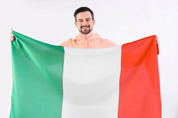 Jóképű Férfi Zászló Olaszország Fehér Háttér — Stock Fotó