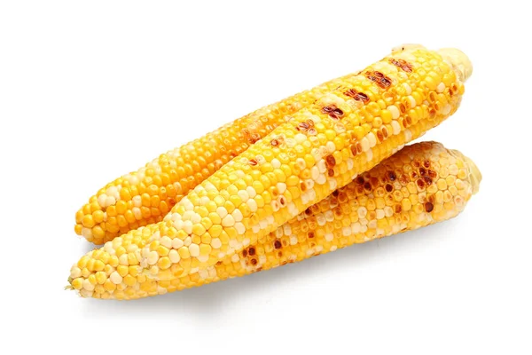 Chutné Grilované Kukuřice Cobs Bílém Pozadí — Stock fotografie