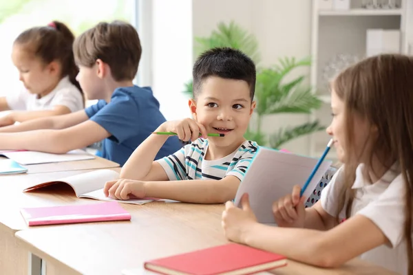 Little Schoolboy Having Lesson Classroom — Stock Photo, Image