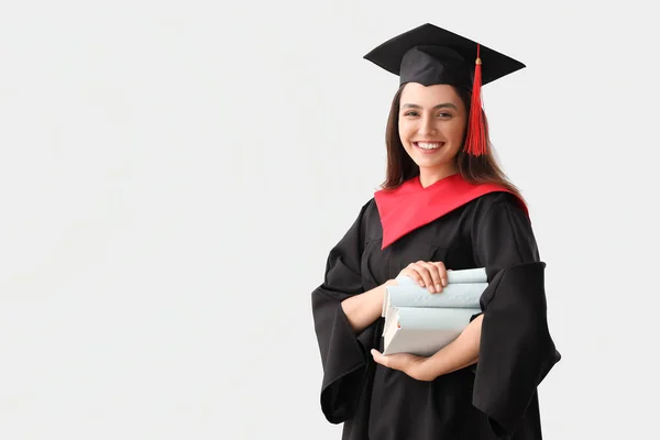 Estudante Pós Graduação Com Livros Sobre Fundo Leve — Fotografia de Stock