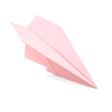 Beyaz arkaplanda pembe kağıt uçak