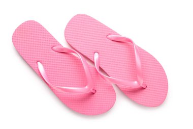 Beyaz arka planda pembe kadın terlikleri