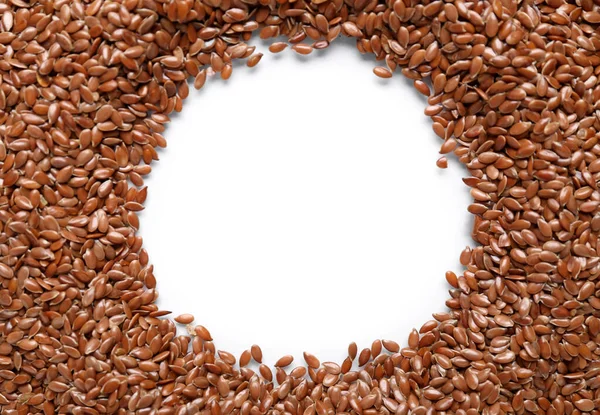 Frame Made Flax Seeds White Background — Stock Photo, Image