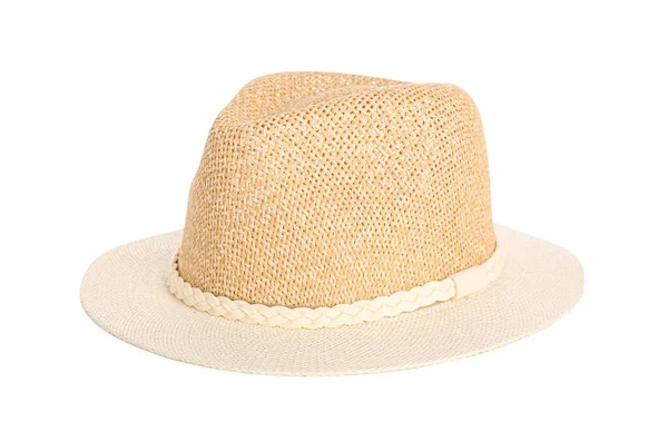 Elegante Sombrero Playa Sobre Fondo Blanco —  Fotos de Stock