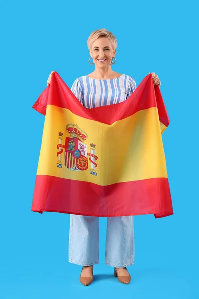 Boldog Érett Zászló Spanyolország Világoskék Háttér — Stock Fotó