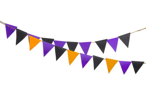 Garlands Made Paper Flags Halloween Celebration White Background — Stock Photo, Image