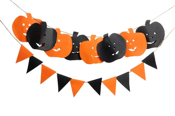 Guirnaldas Hechas Banderas Papel Calabazas Para Celebración Halloween Sobre Fondo — Foto de Stock