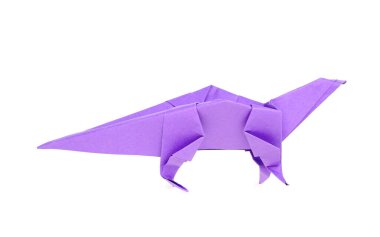 Beyaz arkaplanda mor origami dinozoru