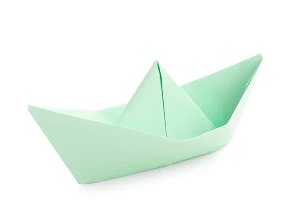 Green Origami Boat White Background — Stock Photo, Image