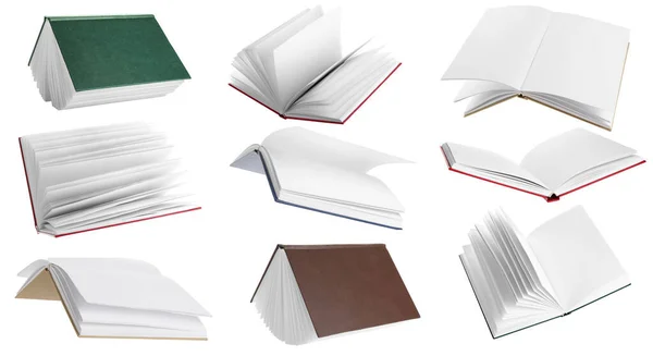 Uppsättning Många Flygande Böcker Isolerade Vitt — Stockfoto