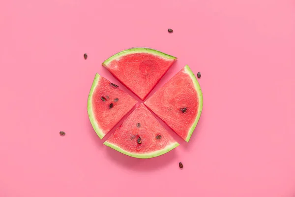 Composition Pieces Ripe Watermelon Pink Background — Stock Photo, Image