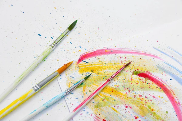 Artist Brushes Paints White Background — Stock Photo, Image