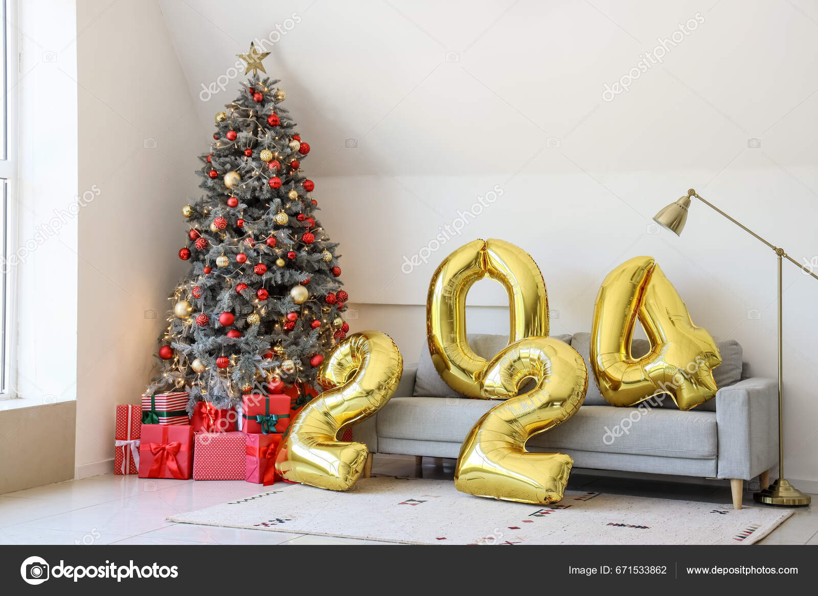 Balloons Shape Figure 2024 Grey Sofa Living Room Christmas Decor Stock   Depositphotos 671533862 Stock Photo Balloons Shape Figure 2024 Grey 