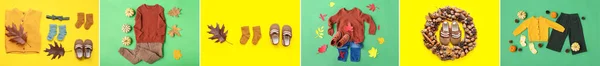 Set Van Stijlvolle Babykleertjes Accessoires Kleur Achtergrond Bovenaanzicht — Stockfoto
