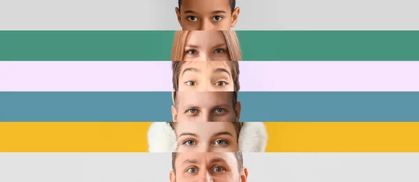 Collage Ojos Femeninos Masculinos Sobre Fondo Color —  Fotos de Stock